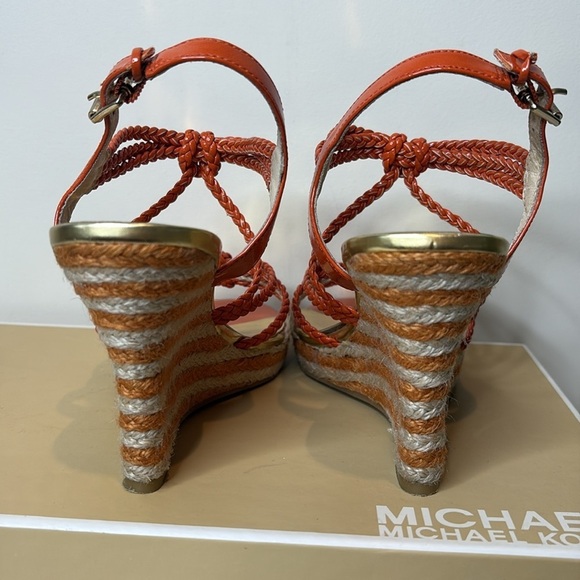 Michael Kors | Spring Orange Summer Wedge Knotted Braided Strappy Sandals 6.5 M - Picture 9 of 17